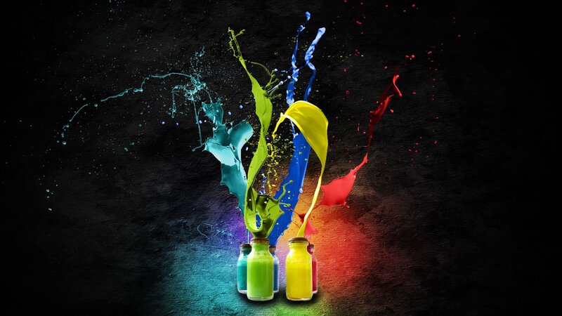 Colorful Paint Splashes — Black, Digital Art