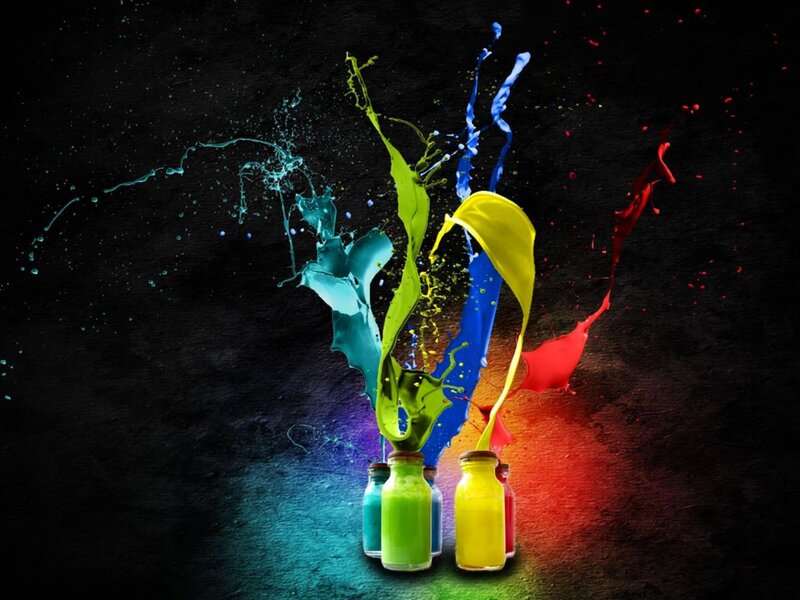 Colorful Paint Splashes — Black, Dynamic, Digital Art