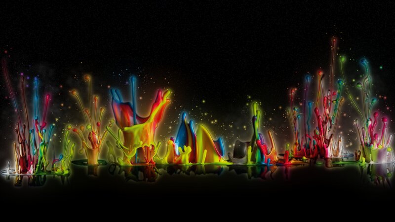 Colorful Paint Splashes — Black, Vibrant, Night, Digital Art