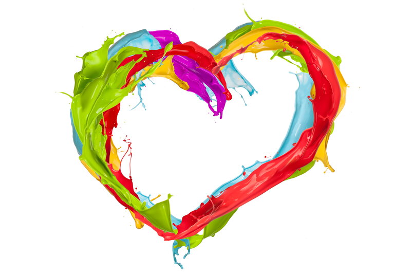 Colorful Paint Splashes — Red, Vibrant, Digital Art, Heart Shape