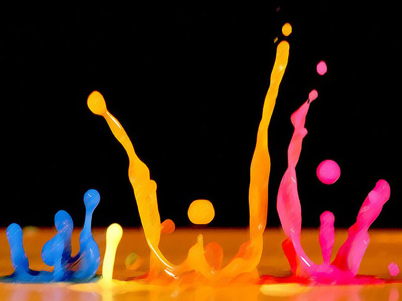 Colorful Paint Splashes — Yellow, Dynamic, Photograph, Drops, Surface