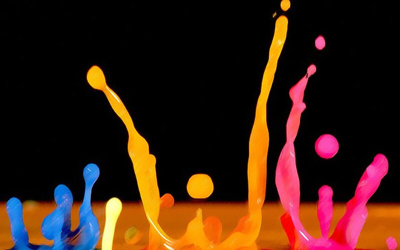Colorful Paint Splashes — Yellow, Dynamic, Photograph, Drops