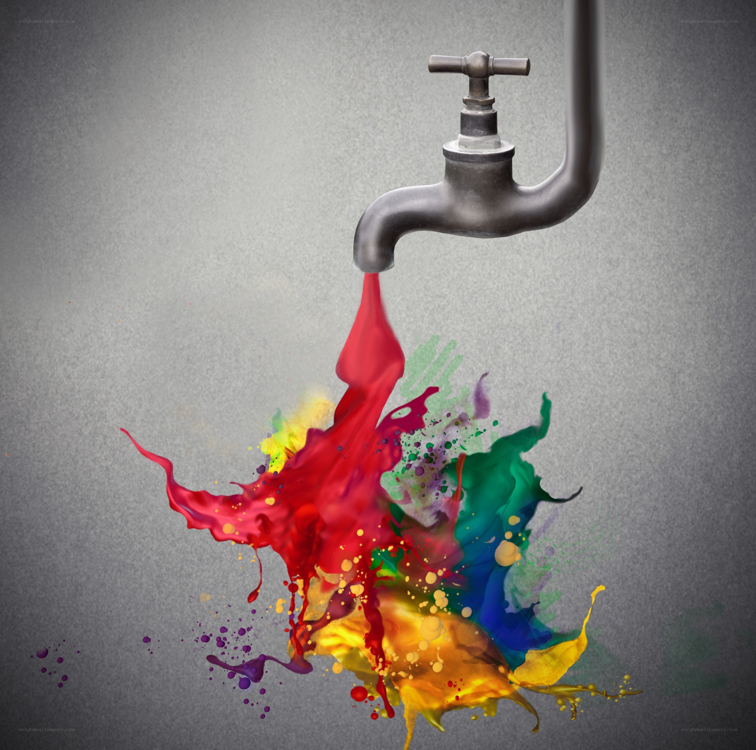 Colorful paint splashing from faucet