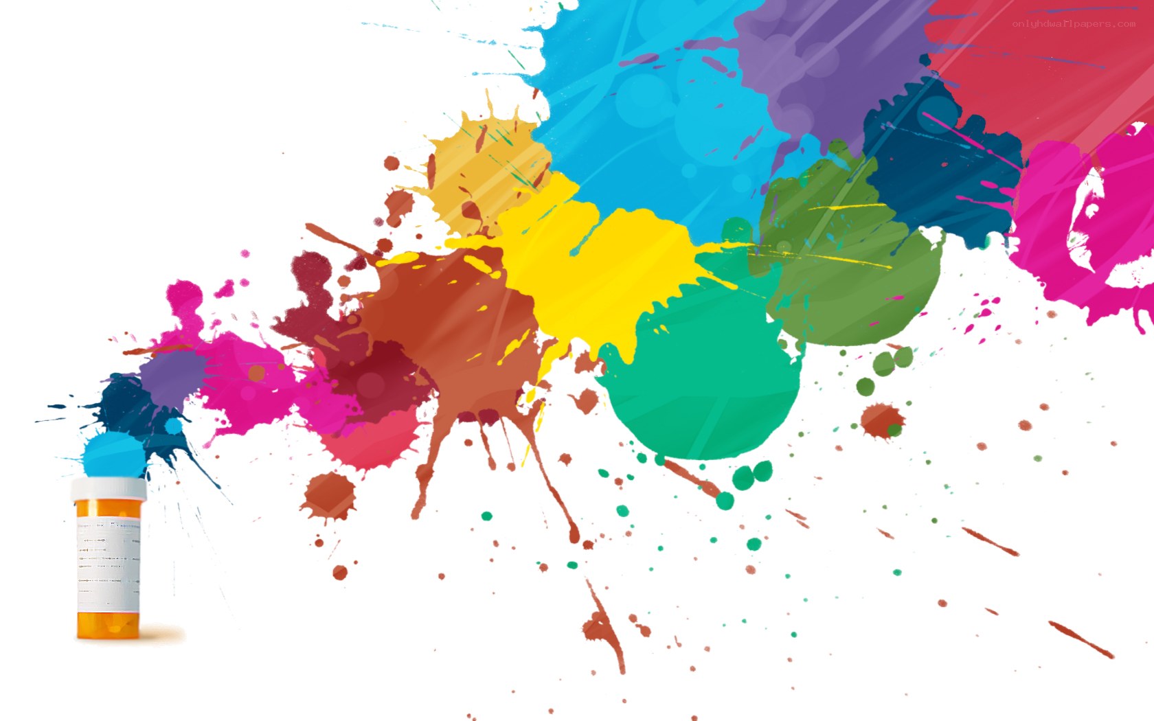 colorful paint splatter with pill bottle