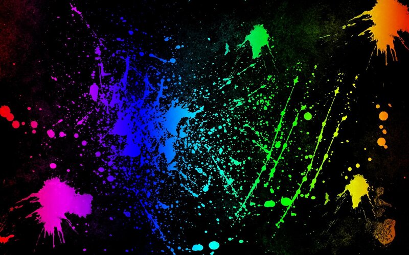 Colorful Paint Splatters — Black, Vibrant, Abstract, Splatter, Dots, Streaks
