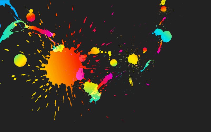 Colorful Paint Splatters — Black, Vibrant, Abstract, Splatter, Dots