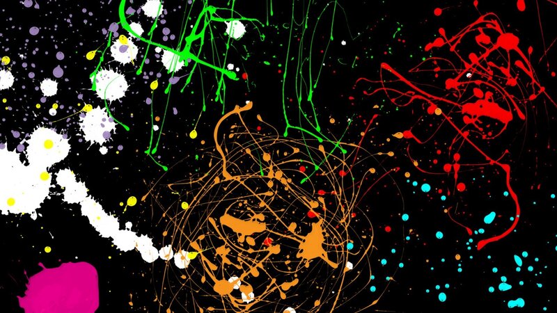 Colorful Paint Splatters — Black, Vibrant, Abstract, Splatter, Drip
