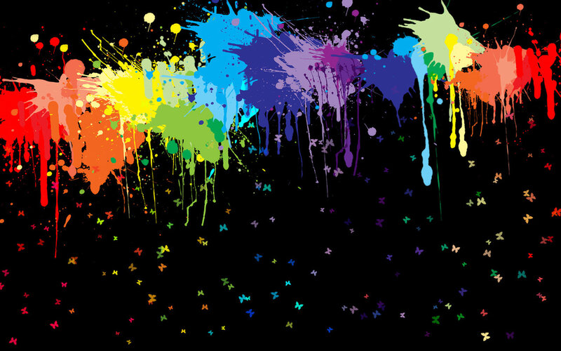 Colorful Paint Splatters — Black, Vibrant, Digital Art, Splashes, Drips