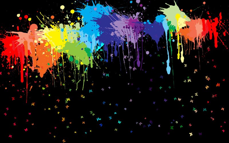 Colorful Paint Splatters — Black, Vibrant, Digital Art