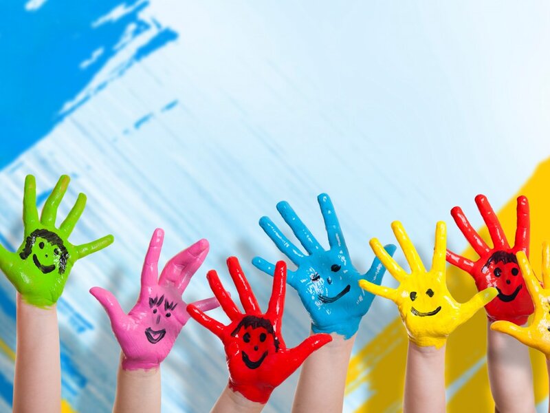 Colorful Painted Hands — Blue
