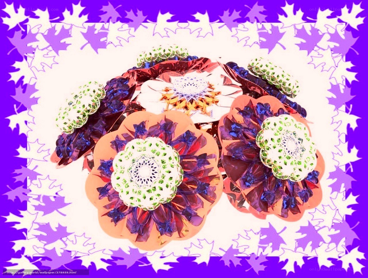 Colorful paper flowers with maple border