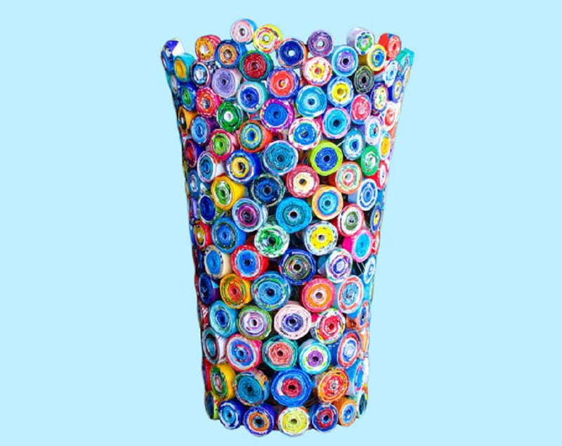 Colorful Paper Roll Vase — Blue