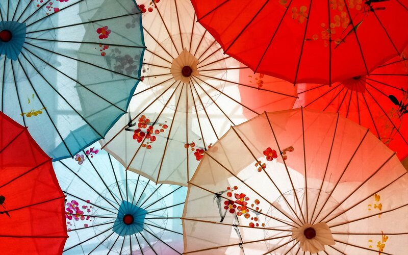 Colorful Paper Umbrellas — Red, Festive