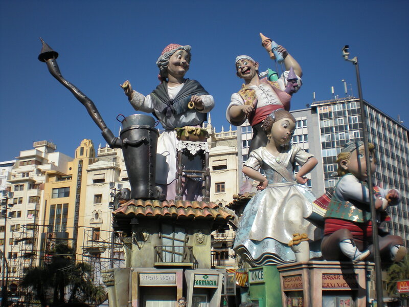Colorful parade sculptures in city