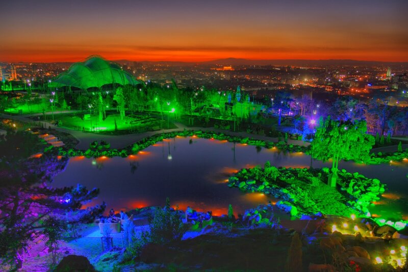 Colorful park at dusk