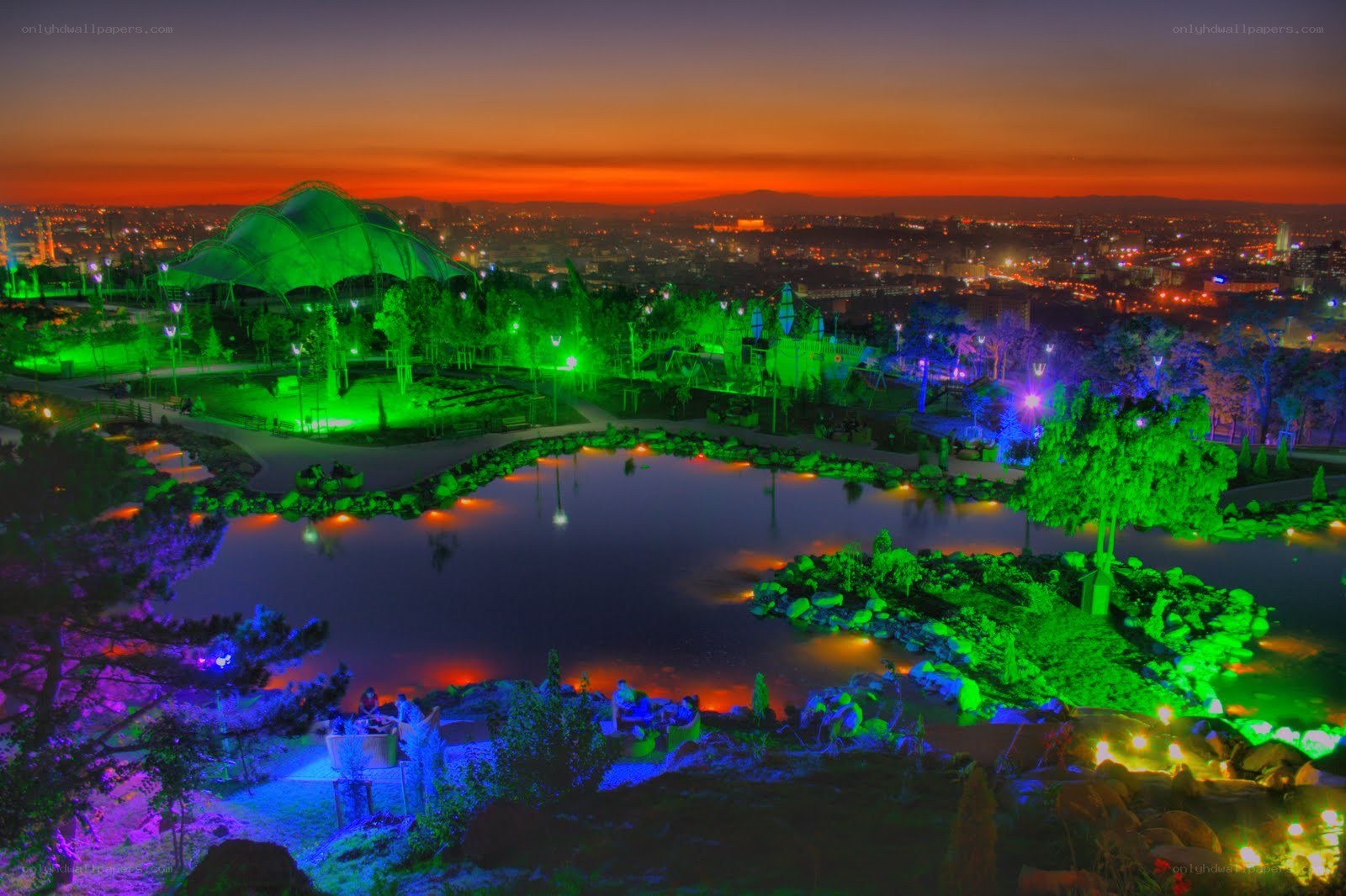 Colorful park at dusk