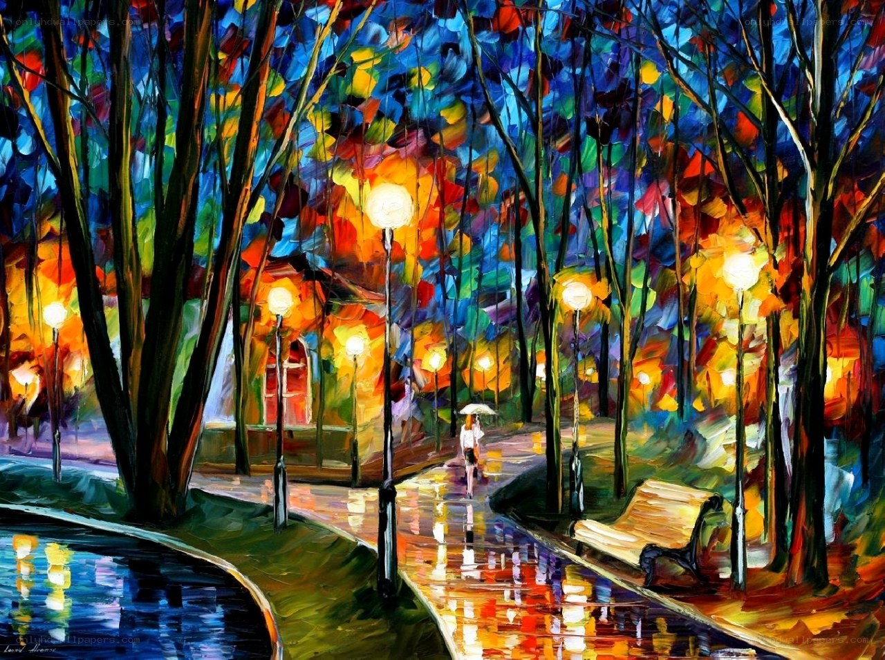 Colorful park at night