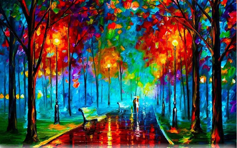Colorful park path painting