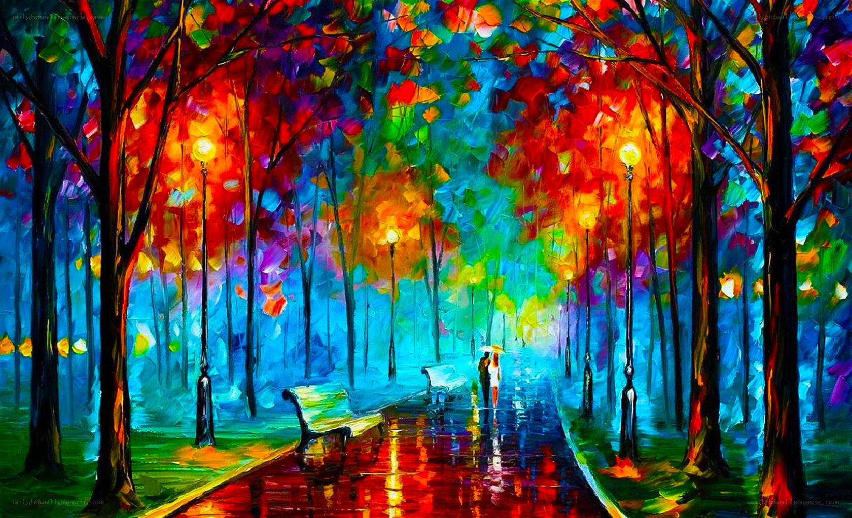 Colorful park path painting