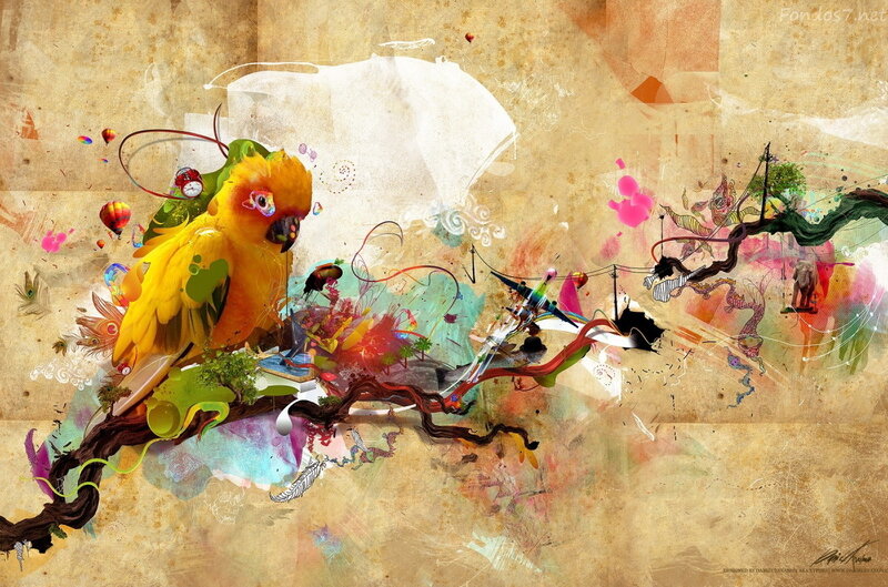 Colorful Parrot on Branch — Yellow