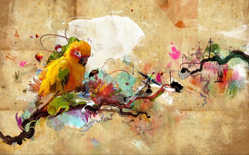 Colorful Parrot on Branch — Yellow, Vibrant