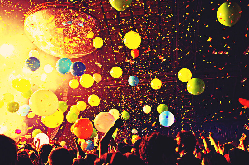 Colorful party with confetti and balloons