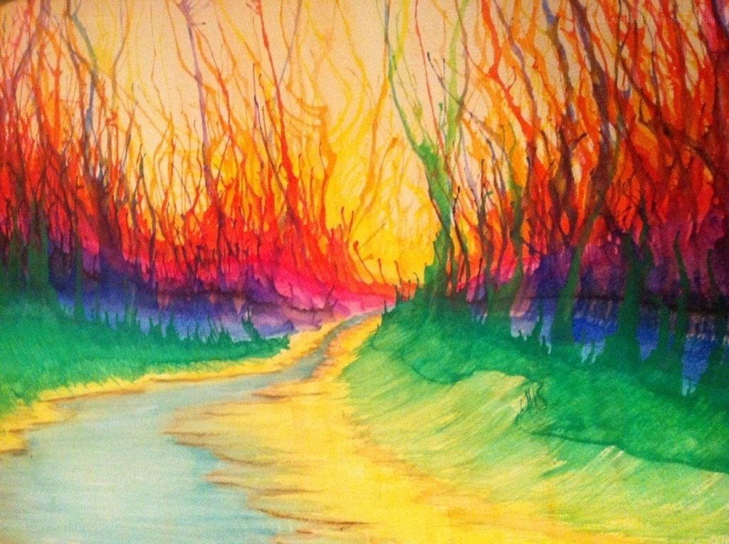 Colorful path through forest