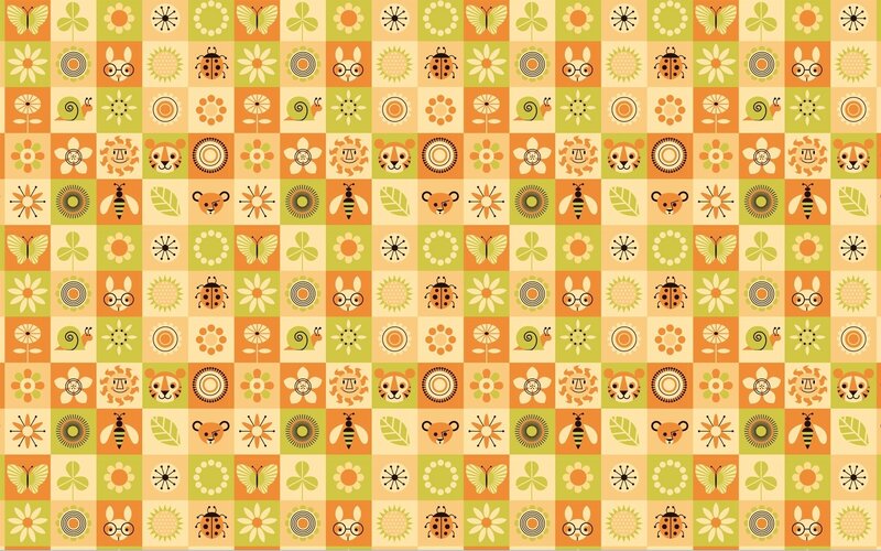 colorful pattern with animals and flowers