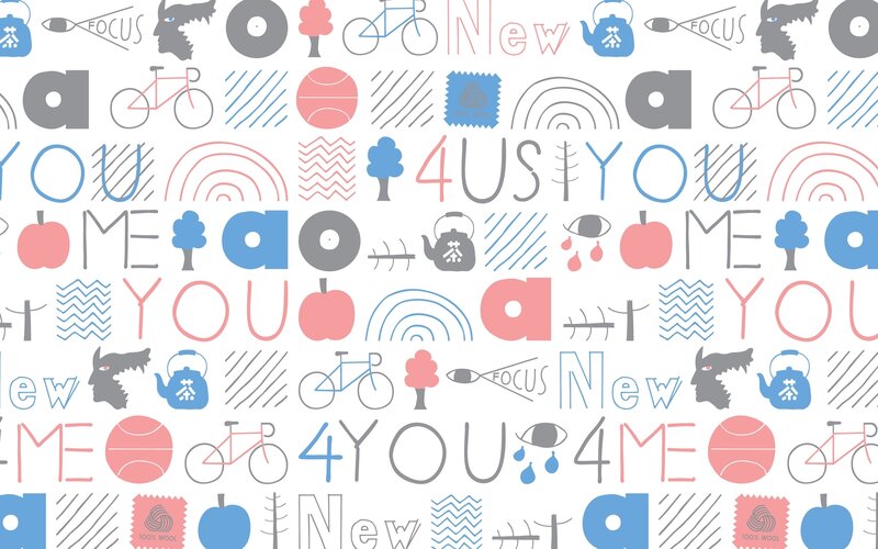 colorful pattern with icons and text