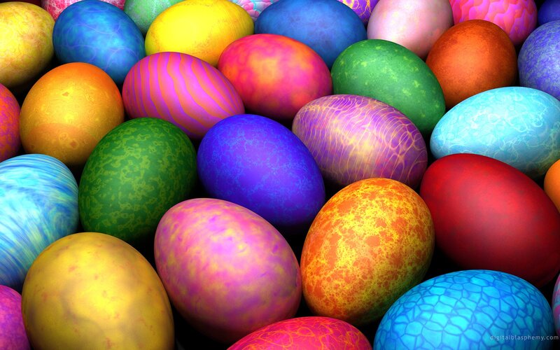 Colorful Patterned Eggs — Blue, Vibrant, Digital Art