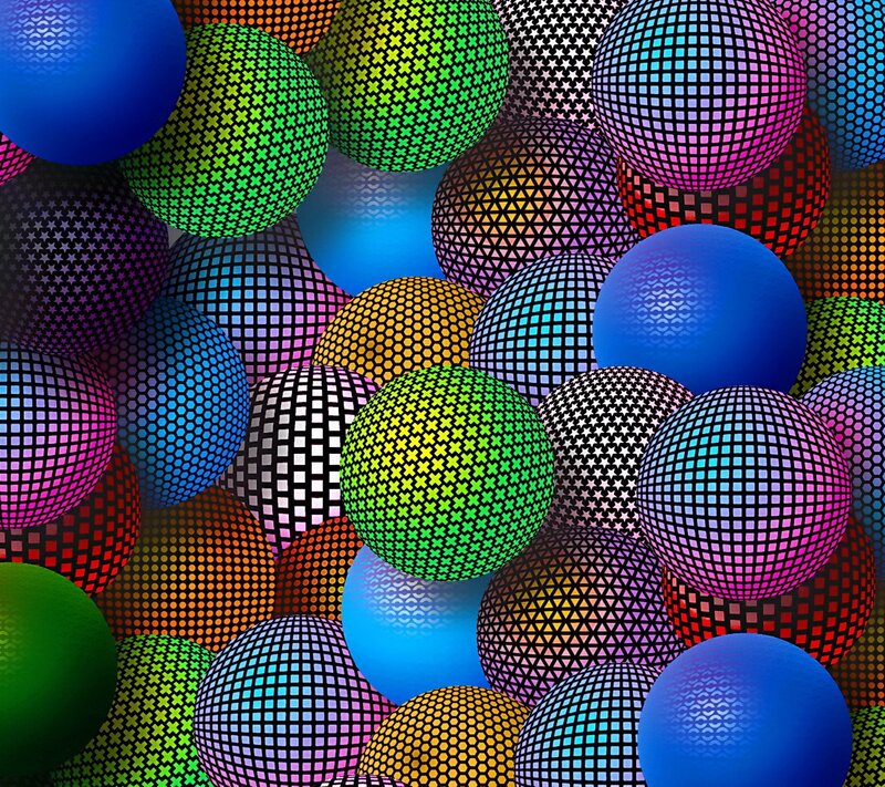 Colorful Patterned Spheres — Blue, Vibrant, Digital Art, Patterns