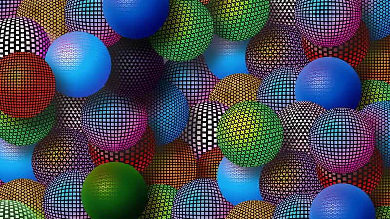 Colorful Patterned Spheres — Blue, Vibrant, Digital Art