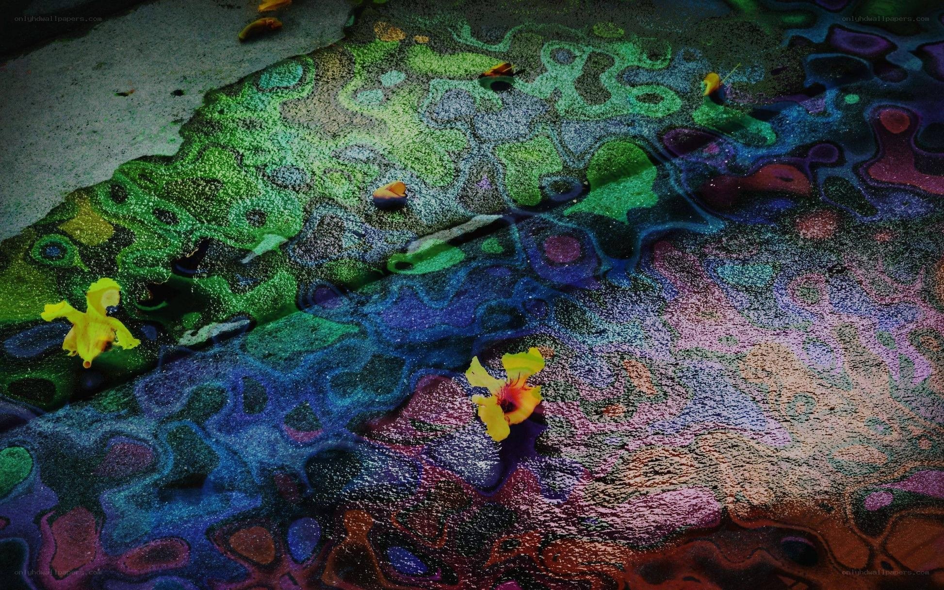 colorful pavement with flowers