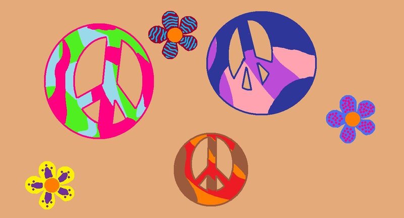 colorful peace signs and flowers
