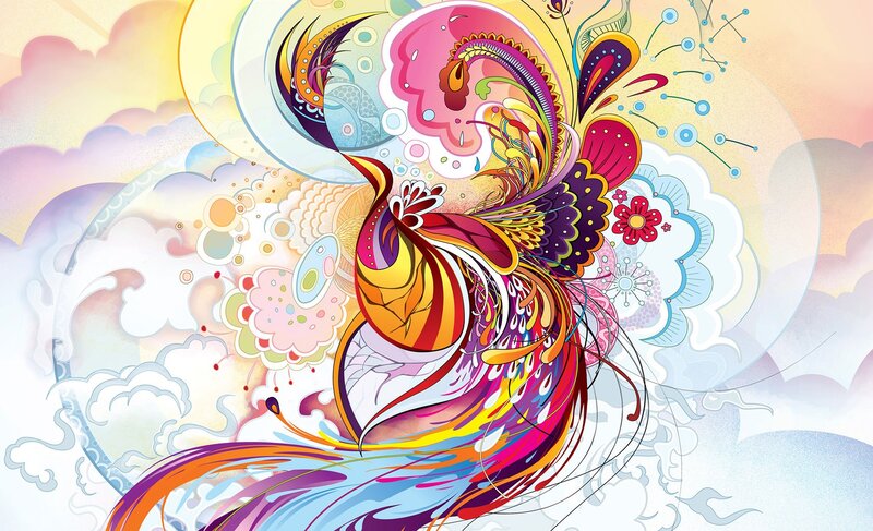 Colorful Peacock Illustration — Pink