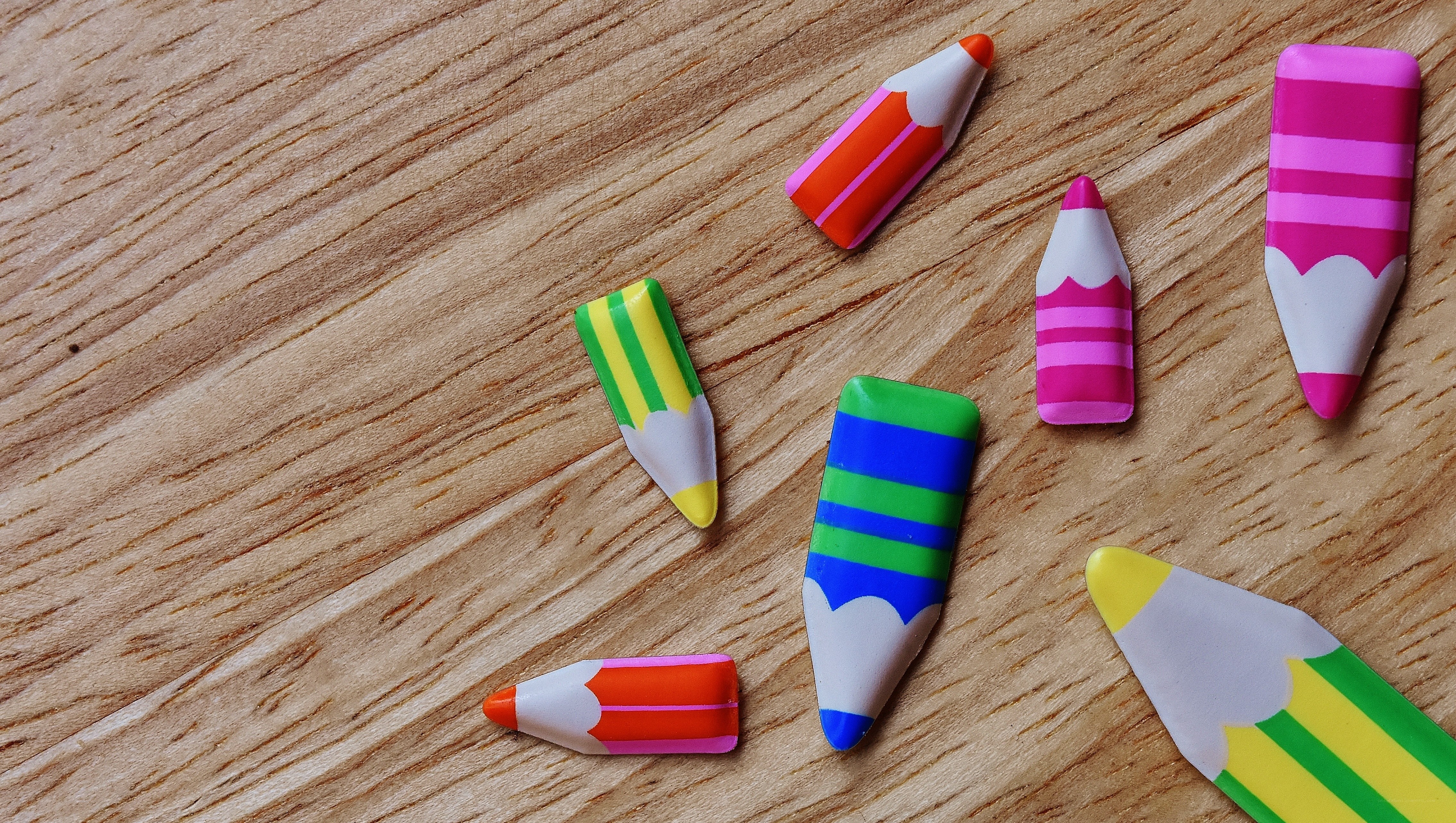 Colorful pencil-shaped erasers