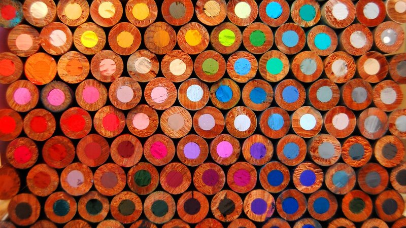 Colorful pencil tips in rows