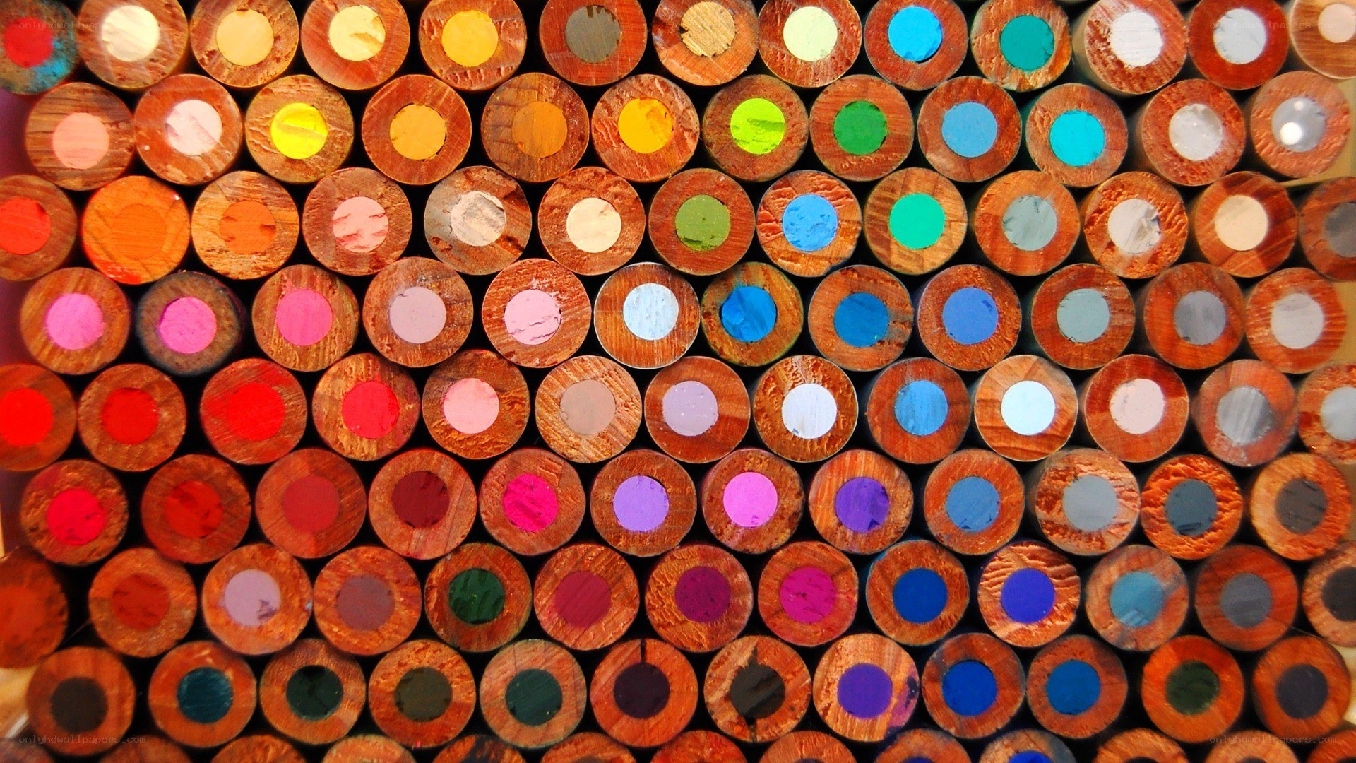 Colorful pencil tips in rows