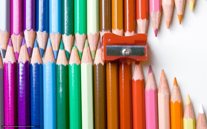Colorful pencils and sharpener