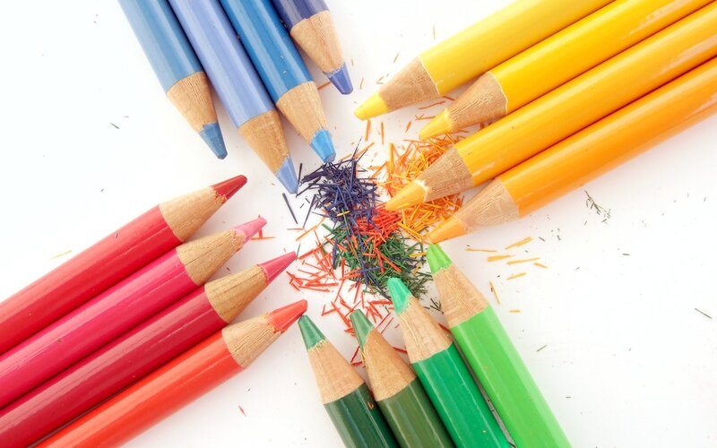 Colorful pencils and shavings