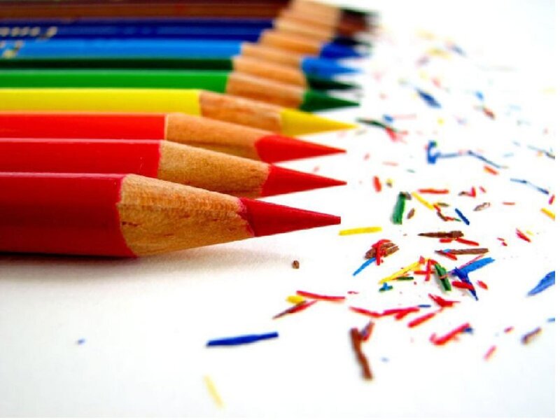 Colorful pencils and shavings