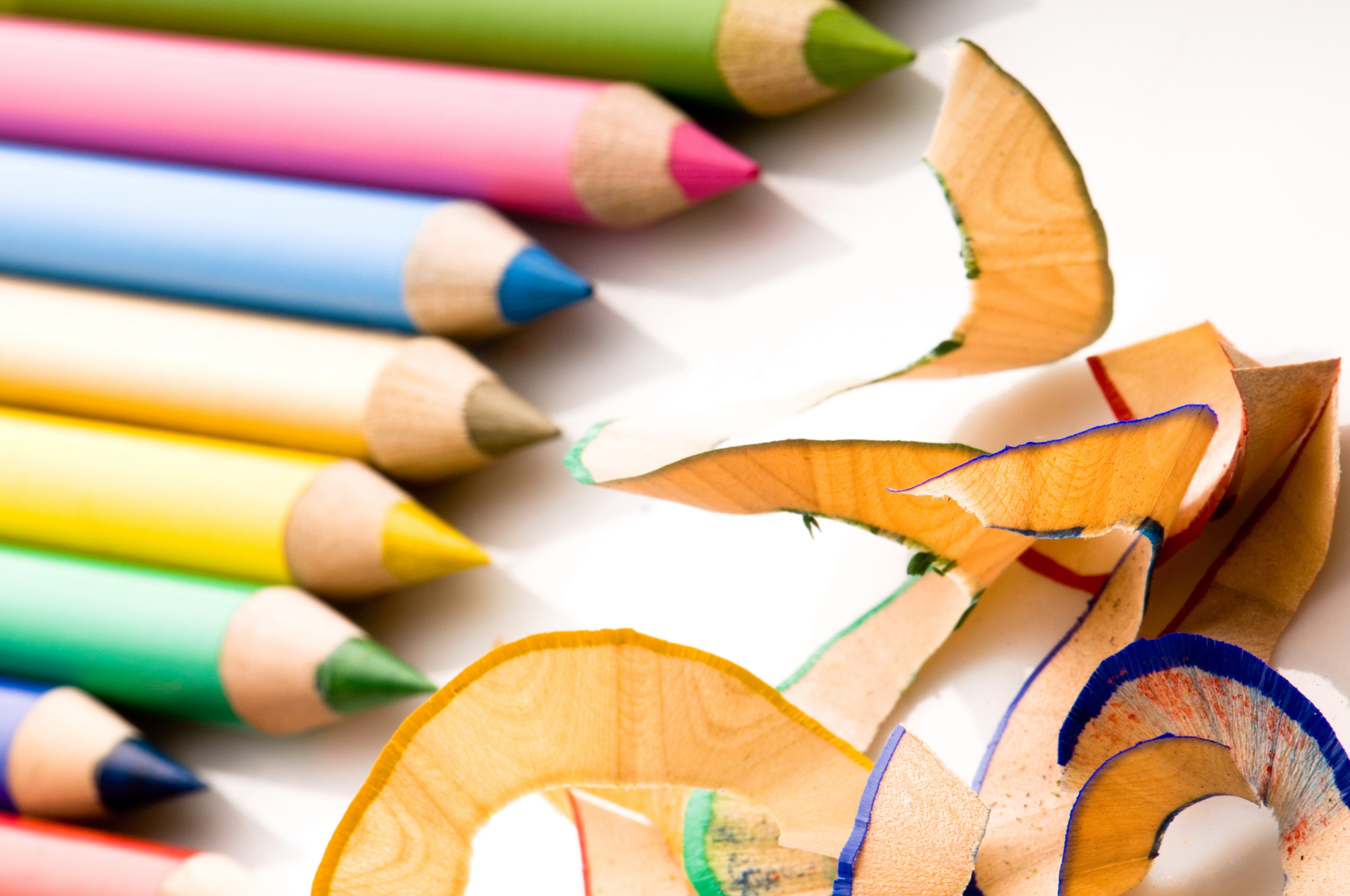 Colorful pencils and shavings