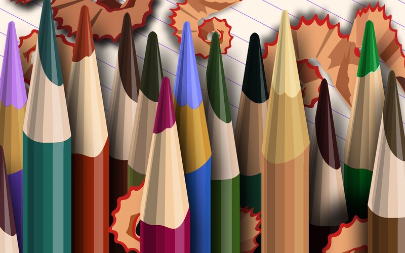 Colorful pencils and shavings