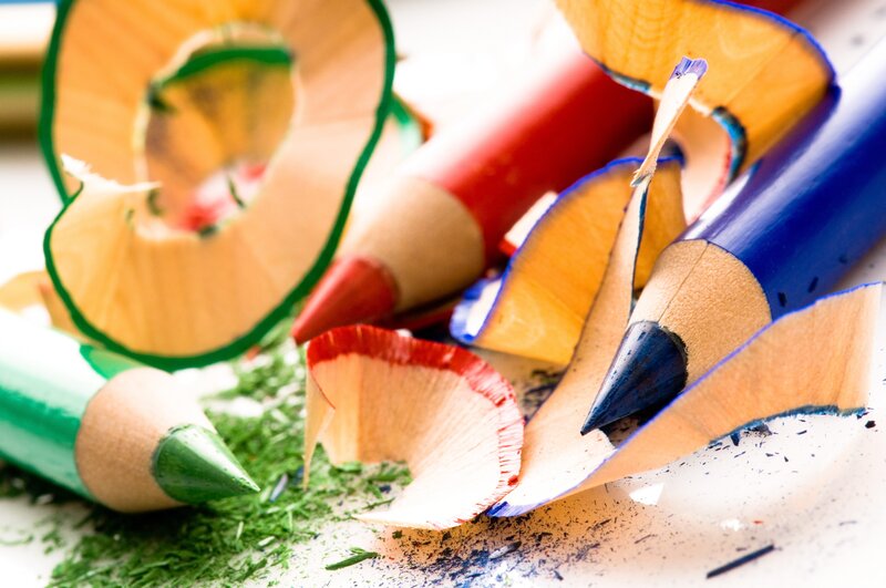 Colorful Pencils and Shavings — Blue