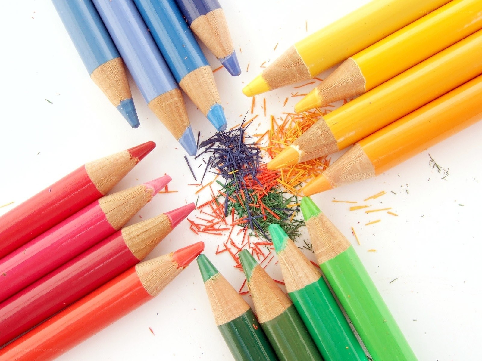 Colorful pencils and shavings