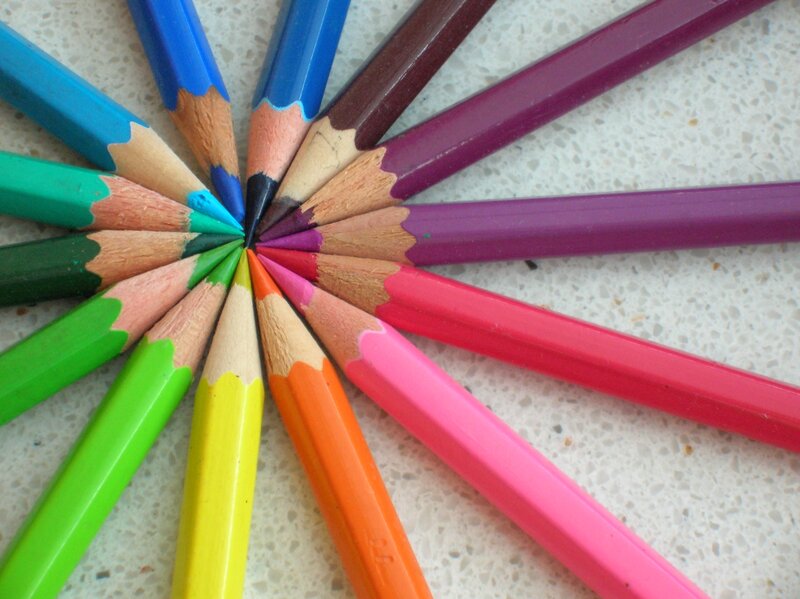 Colorful pencils arranged in a circle