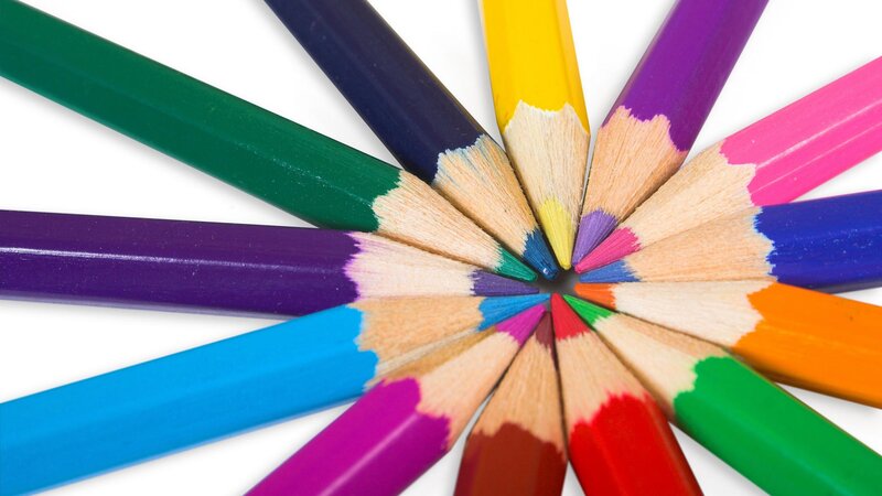 Colorful pencils arranged in a circle