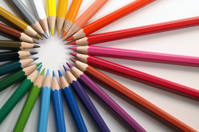 Colorful pencils arranged in a circle