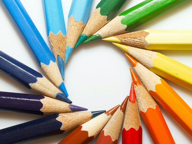 Colorful pencils arranged in a circle