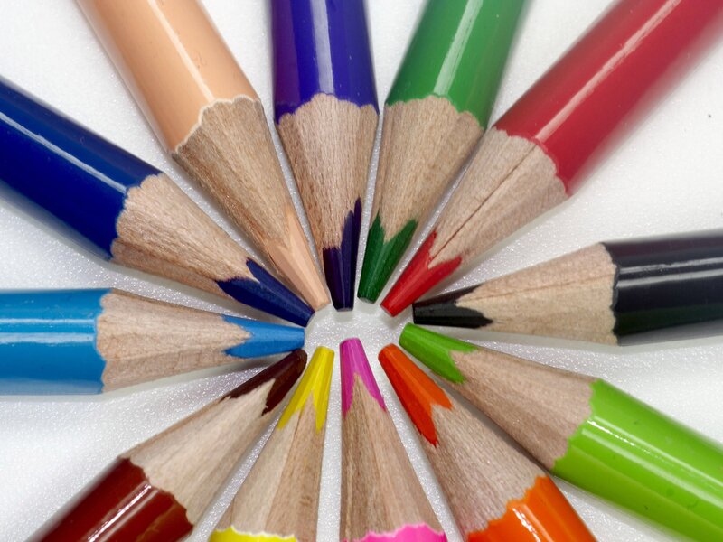 Colorful pencils arranged in a circle